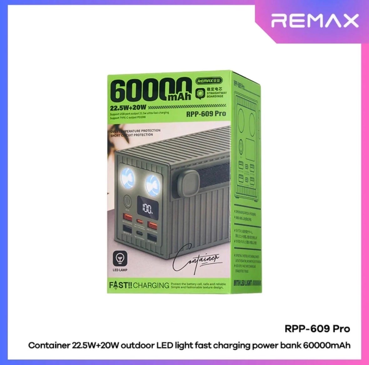 REMAX RPP-609 PRO Container Series 60000mAh Power Bank - PD + QC 22.5W Fast Charging