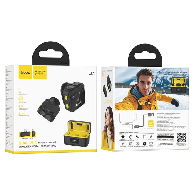 Hoco L17 Dual-Mic Magnetic Lavalier Wireless Digital Microphone (iP/Type-C)_img_1