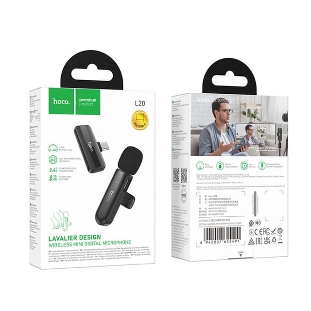 Hoco L20 Fair Lavalier Wireless Microphone Type-C – Omnidirectional Clip-On for Video & Live Recording_img_3
