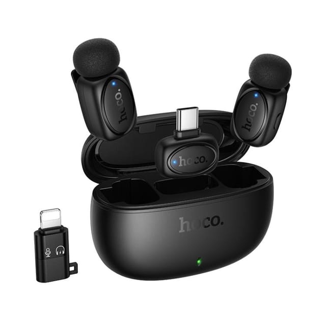 Hoco L19 Graceful Dual Mic Lavalier Wireless Microphone – Type-C & Lightning for Smartphones & Cameras_img_1