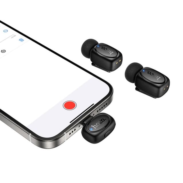 Hoco L19 Graceful Dual Mic Lavalier Wireless Microphone – Type-C & Lightning for Smartphones & Cameras_img_2