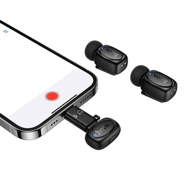 Hoco L19 Graceful Dual Mic Lavalier Wireless Microphone – Type-C & Lightning for Smartphones & Cameras_img_3