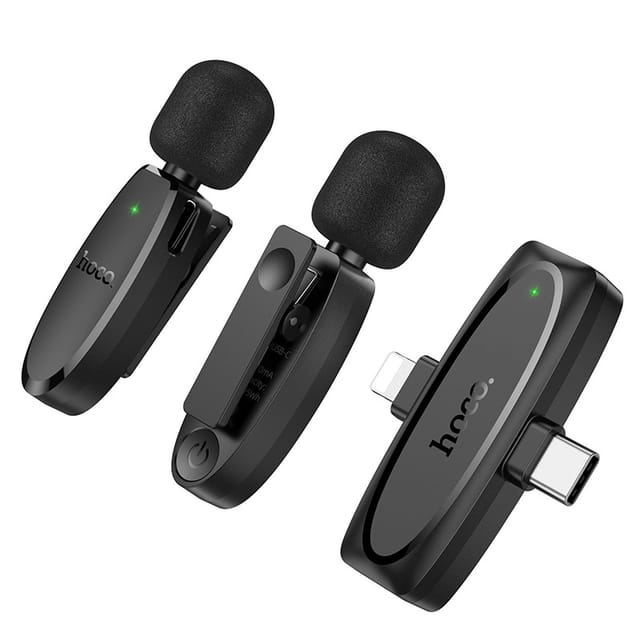 Hoco L15 Dual Mic Wireless Lavalier Microphone – Type-C & Lightning 2-in-1 for iPhone, Android & Tablets_img_1
