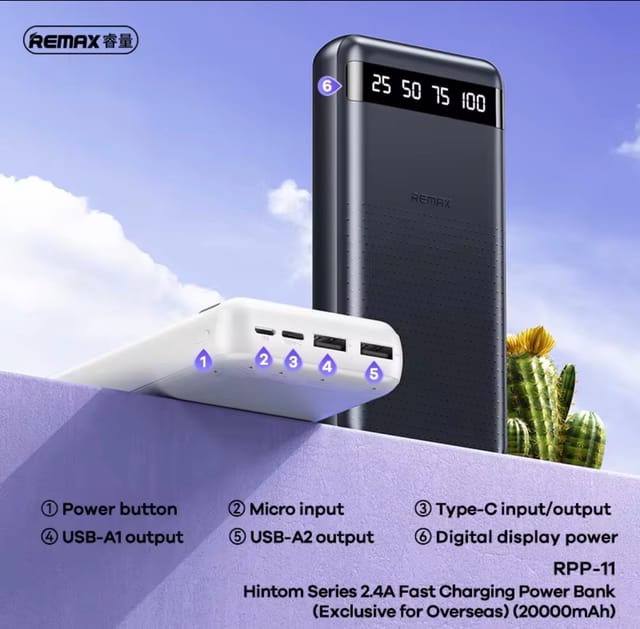 Remax RPP-11 20000mAh Fast Charging Power Bank with LED Display – Multiple Input & Output_img_2