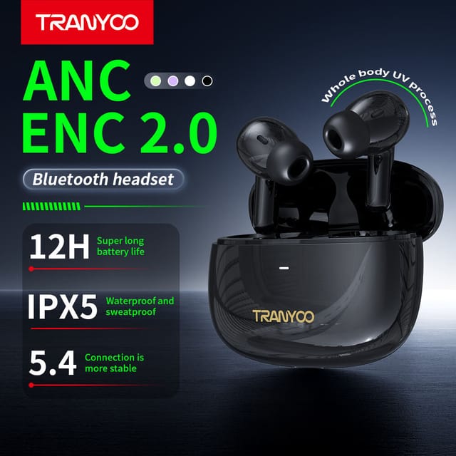 Tranyoo T-M2 ANC ENC Bluetooth 5.4 Earbuds – Noise Cancellation Gaming & Music TWS_img_8