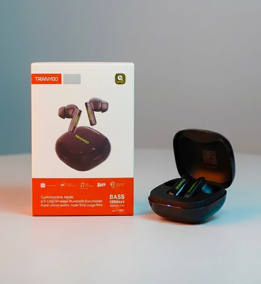 TRANYOO T-M01 Bluetooth 6.0 TWS Earbuds – 32H Battery, Smart App Control & Gaming Mode