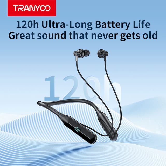 Tranyoo T‑M28 Bluetooth 5.3 Neckband Earphones – 120H Playback, IPX5 Sports, Low Latency_img_1