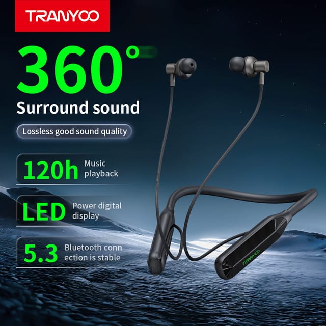Tranyoo T‑M28 Bluetooth 5.3 Neckband Earphones – 120H Playback, IPX5 Sports, Low Latency_img_4
