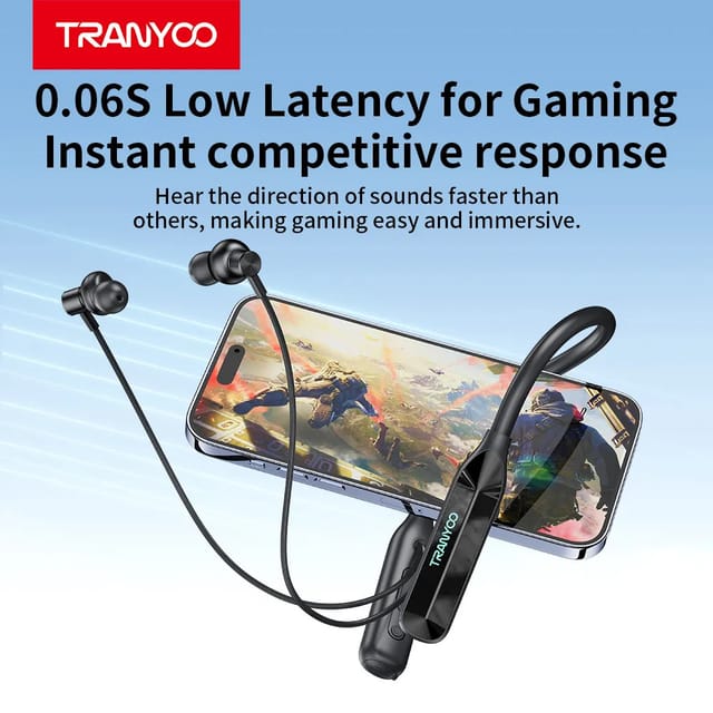Tranyoo T‑M28 Bluetooth 5.3 Neckband Earphones – 120H Playback, IPX5 Sports, Low Latency_img_5