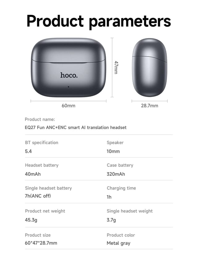 Hoco EQ27 Fun ANC+ENC AI Translation Earbuds – 134 Languages, Bluetooth 5.4, Long Battery_img_4