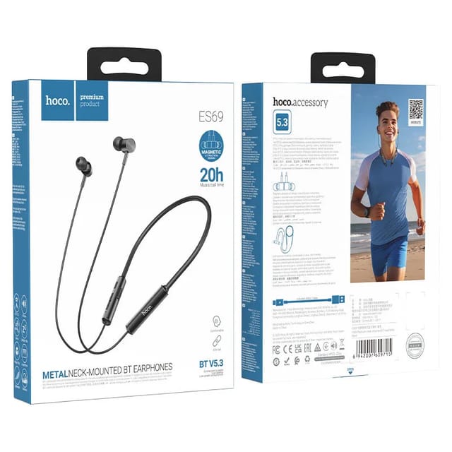 Hoco ES69 Bluetooth Neckband | Bluetooth 5.3 | 20H Playback | Magnetic Earbuds | Type-C Charging_img_2