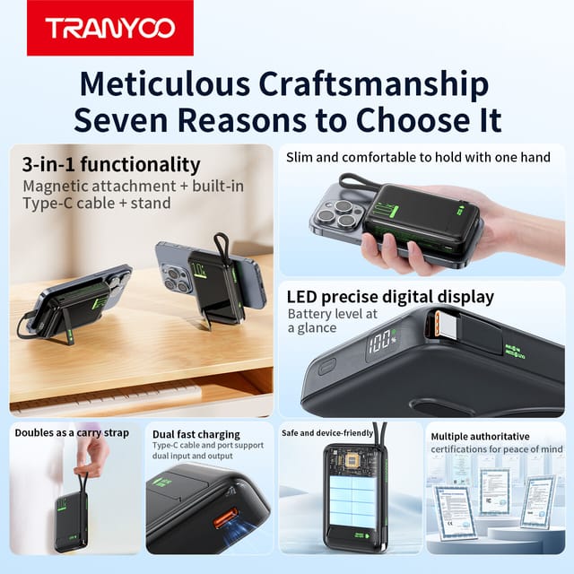 Tranyoo T-F26 22.5W 10000mAh Wireless Magnetic Power Bank | 3-in-1 Fast Charging_img_2