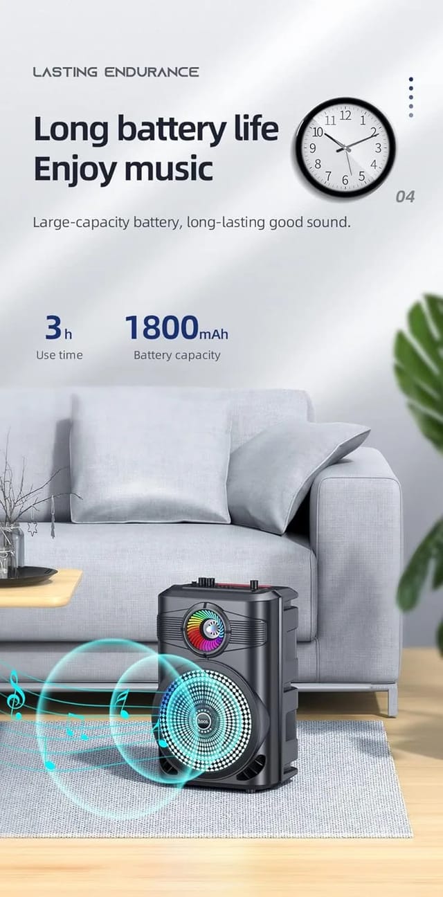 Hoco BS46 Wireless Karaoke Bluetooth Speaker | 8-Inch Woofer, Mic Support & LED Light_img_6