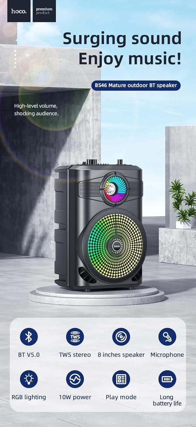 Hoco BS46 Wireless Karaoke Bluetooth Speaker | 8-Inch Woofer, Mic Support & LED Light_img_8
