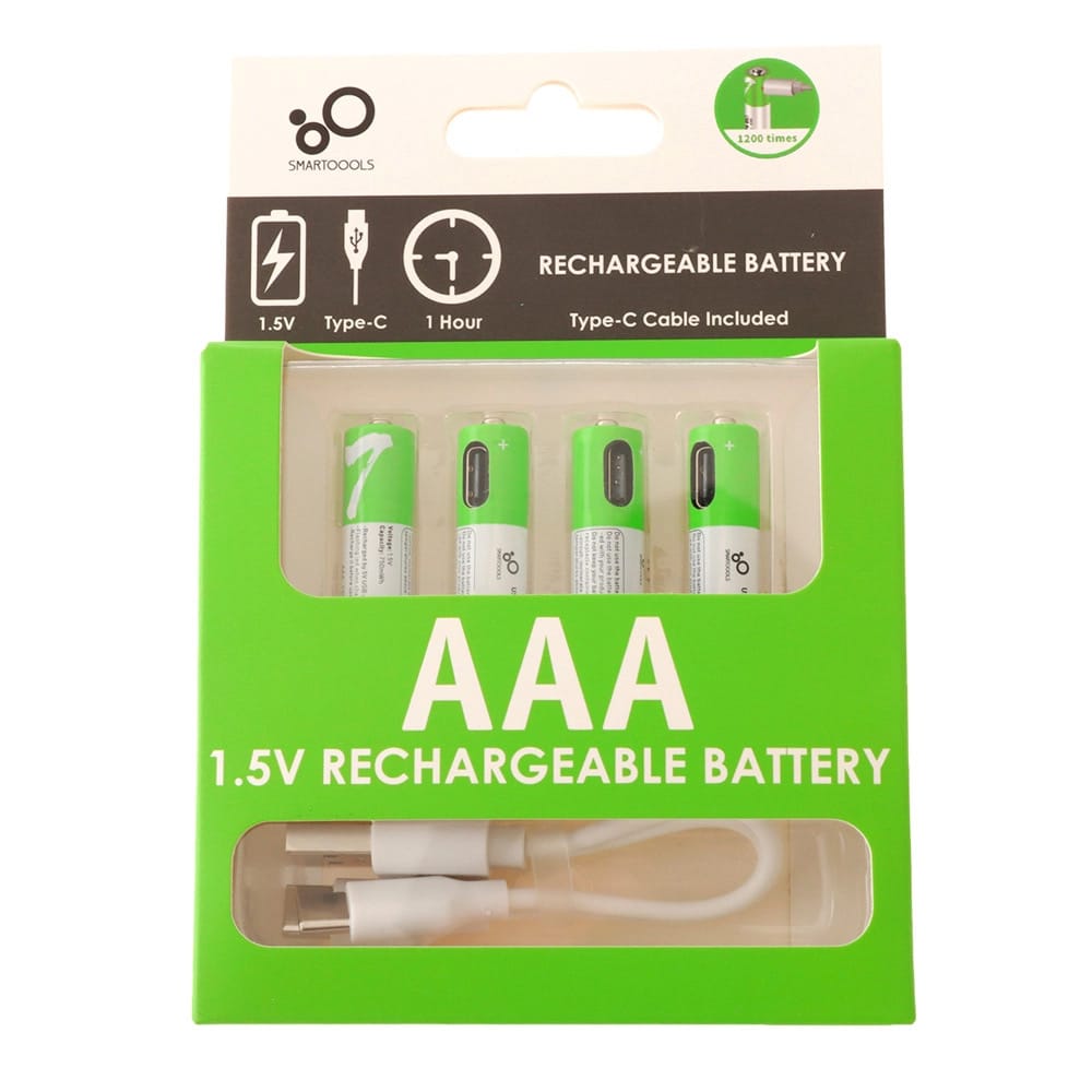 USB Type-C Rechargeable AAA Battery 1.5V 750mWh (4-Pack) | Lithium Fast Charge