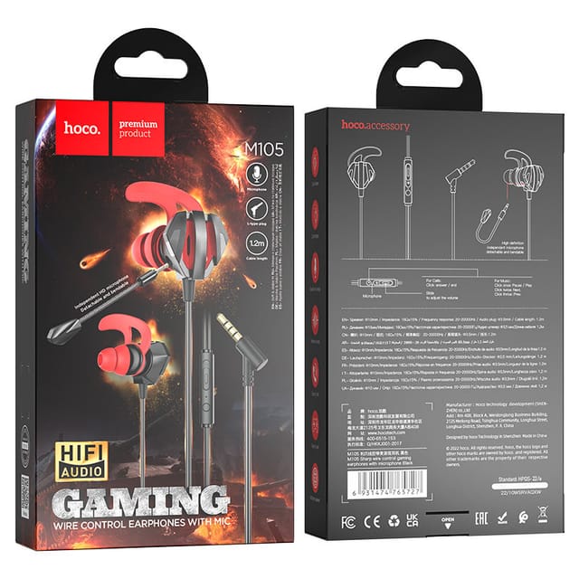 M105 Sharp Wired Gaming Earphones with Detachable Mic | 3.5mm AUX | Wire Control_img_1